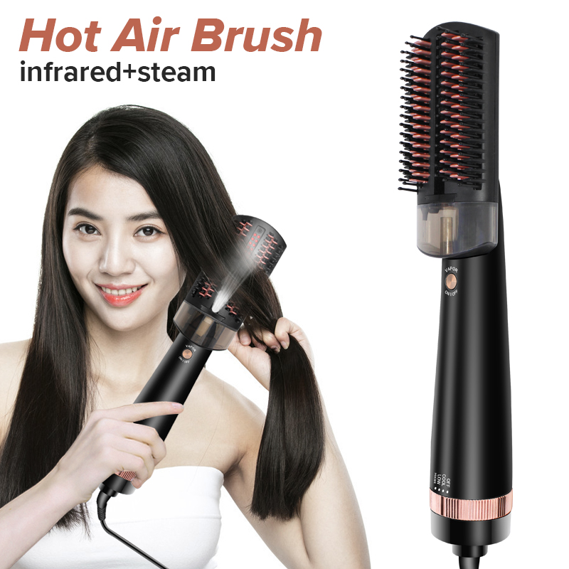 Newest steam Hot-air Brush Cool-air Comb Hair Dryer Blow Hair Curling Iron  Rotating straightener Pro 2 In 1